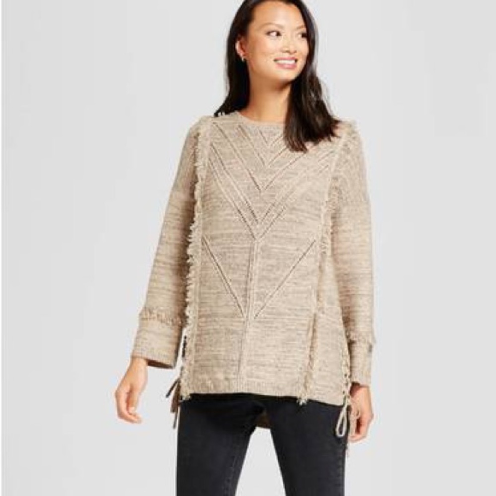 NWT KNOX ROSE Fringe Boho Taupe Sweater - Picture 10 of 10
